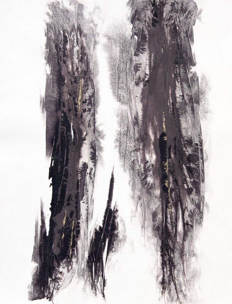 Florence Régnier, Clairière1, Encre naturelle et feuille d’or, 2026