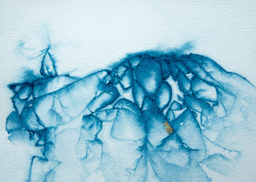 Florence Régnier, Crystal 2, série I, Encre naturelle et feuille d’or, 2026
