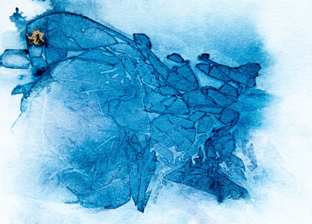 Florence Régnier, Crystal 3, série I, Encre naturelle et feuille d’or, 2026