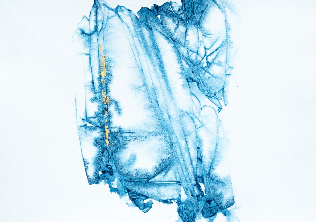 Florence Régnier, Crystal 5, série I, Encre naturelle et feuille d’or, 2026