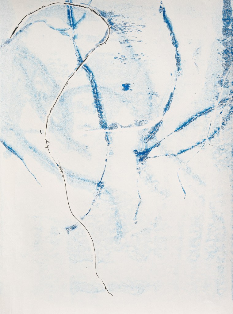 Florence Régnier, Herbe flottante 1 série 4, Technique mixte Encre et feuille dorée, 2025
