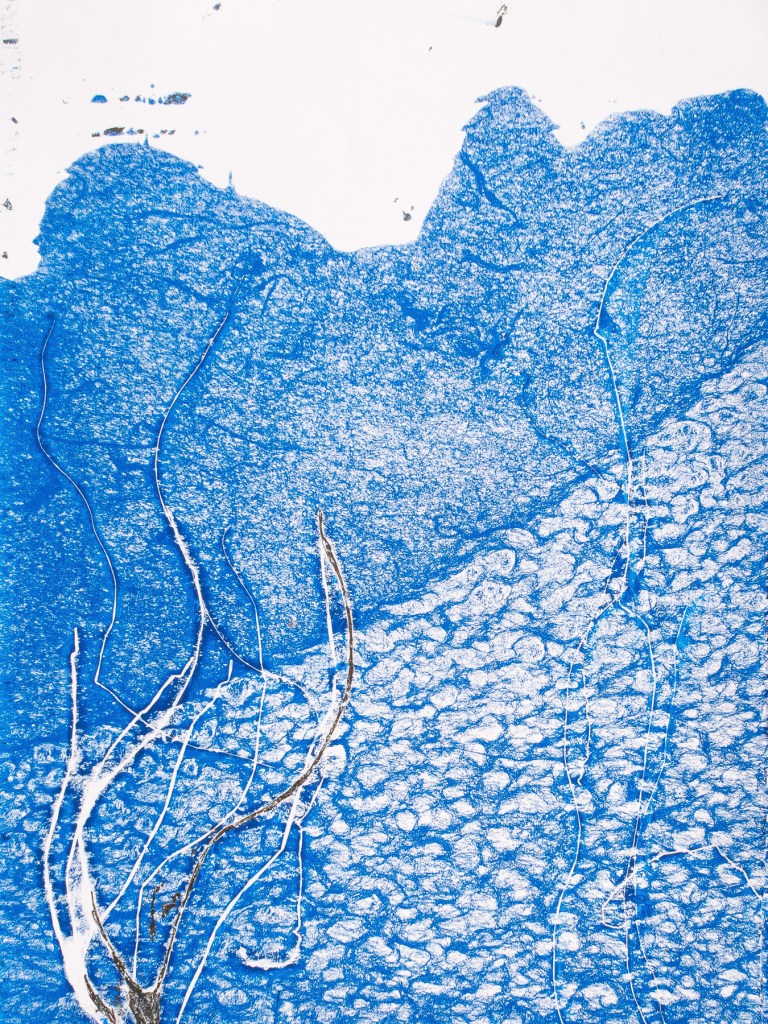 Florence Régnier, Herbe flottante 2 série 1, Technique mixte Encre et feuille dorée, 2025
