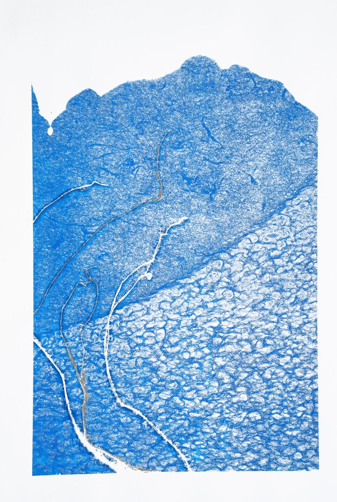 florence Régnier, Herbe flottante 2, série 2, Technique mixte Encre et feuille dorée, 2025