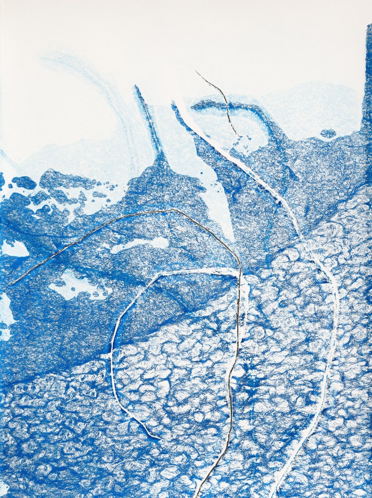 Florence Régnier, Herbe flottante 2 série 4, Technique mixte Encre et feuille dorée, 2025