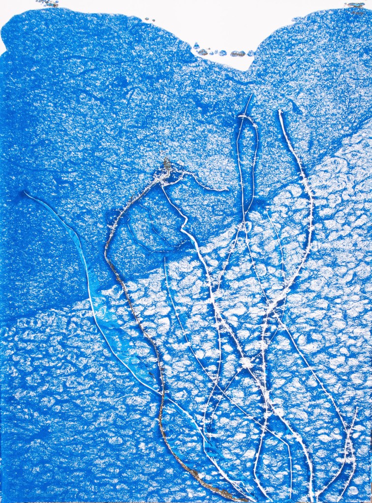 Florence Régnier, Herbe flottante 3 série 1, Technique mixte, Encre et feuille dorée, 2025
