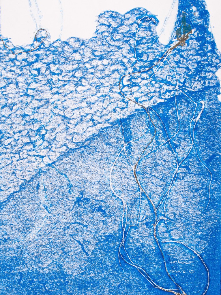 Florence Régnier, Herbe flottante 4 série 1, Technique mixte, Encre et feuille dorée, 2025