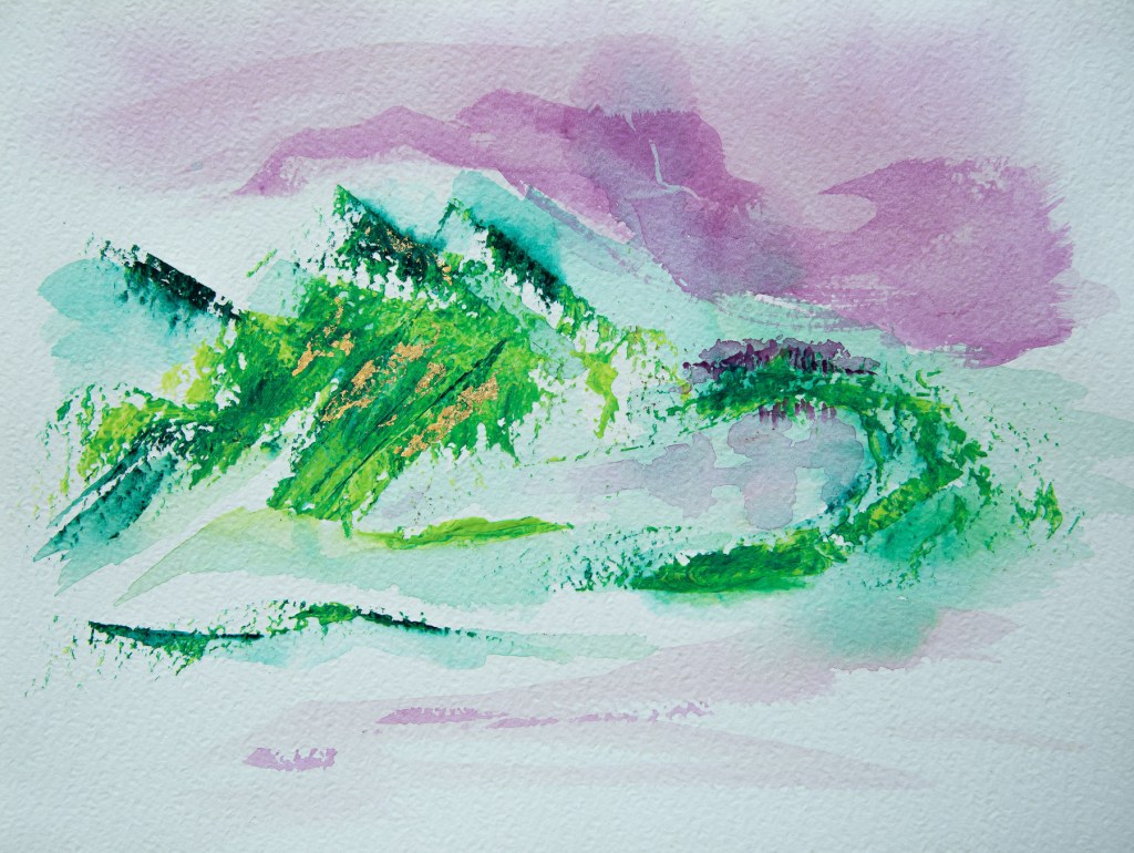 Florence Régnier, Horizon perdu, série 3, Aquarelle et feuille d’or, 2026