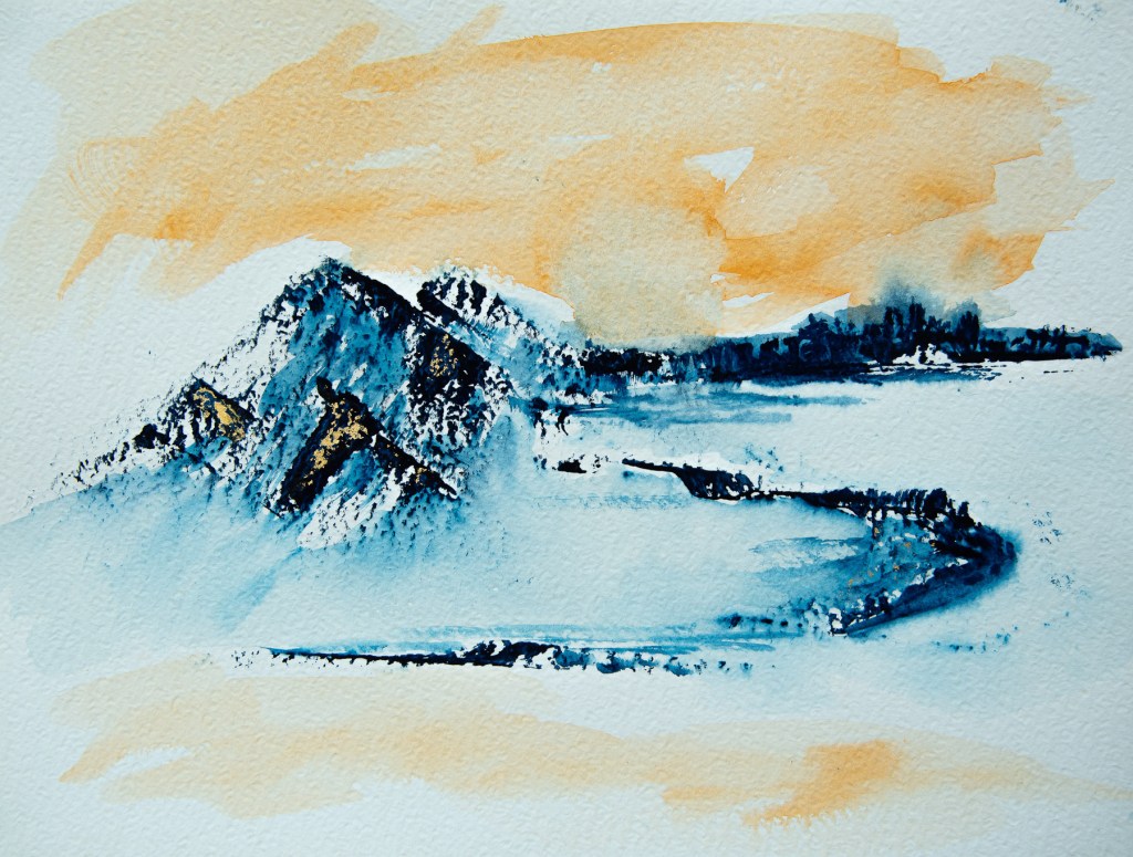 Florence Régnier, Horizon perdu 1sur5, série I, Aquarelle et feuille d’or, 2026