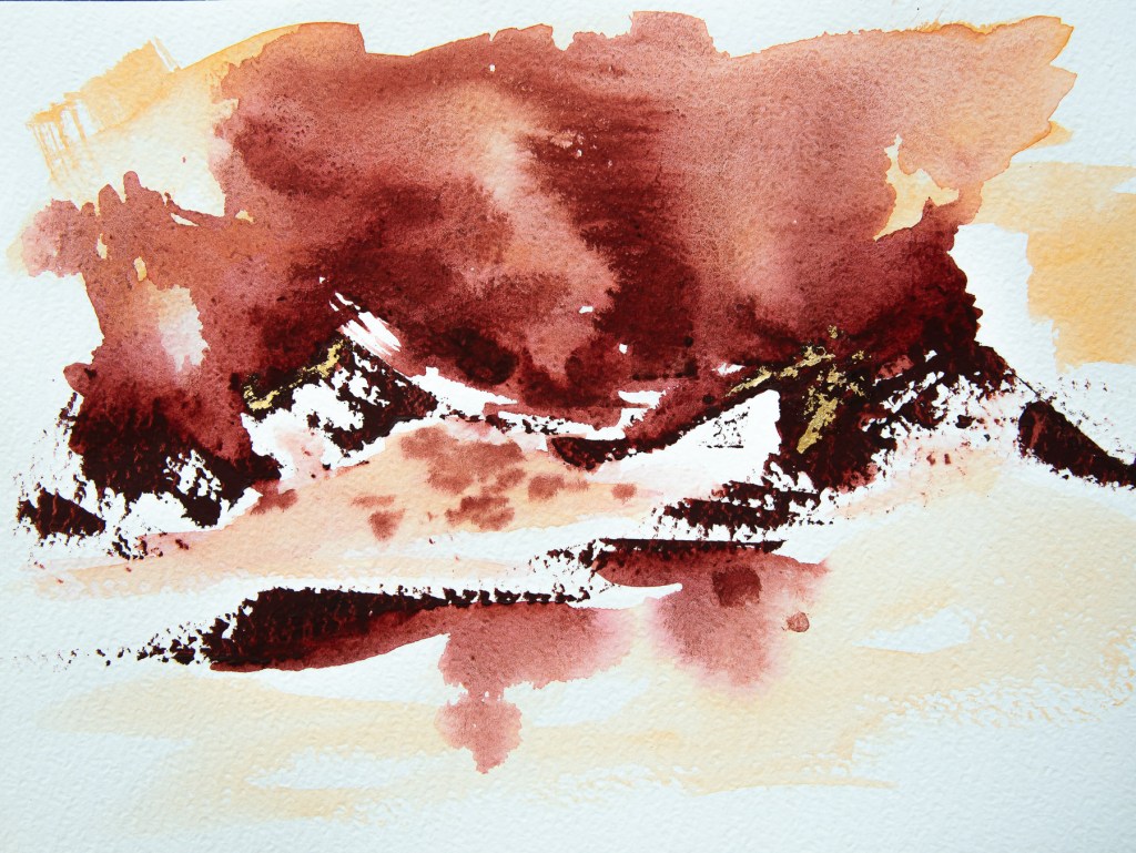 Florence Régnier, Horizon perdu 2sur2, série II Aquarelle et feuille d’or, 2026