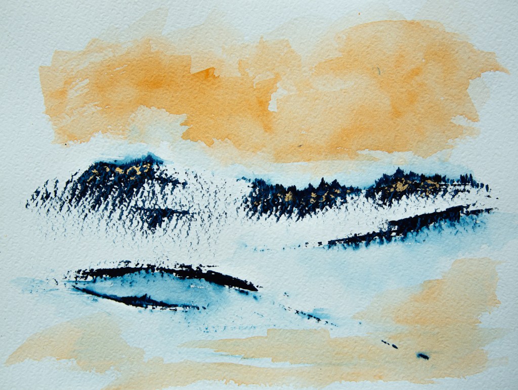 Florence Régnier, Horizon perdu 2sur5, série I, Aquarelle et feuille d’or, 2026