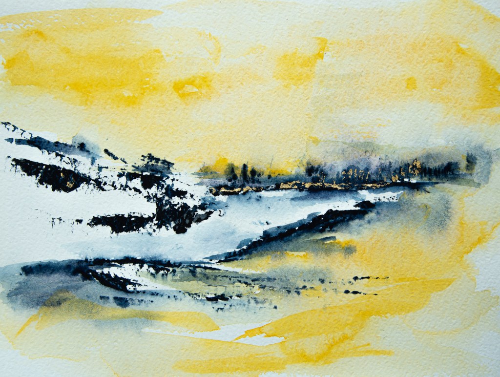 Florence Régnier, Horizon perdu 5sur5, série I, Aquarelle et feuille d’or, 2026