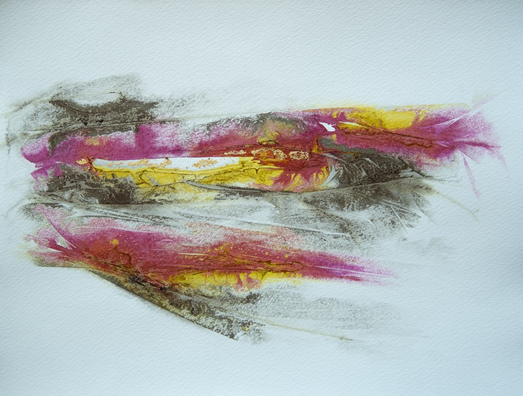 Florence Régnier, les elfiques 3sur6, Aquarelle et feuille d’or, 2026