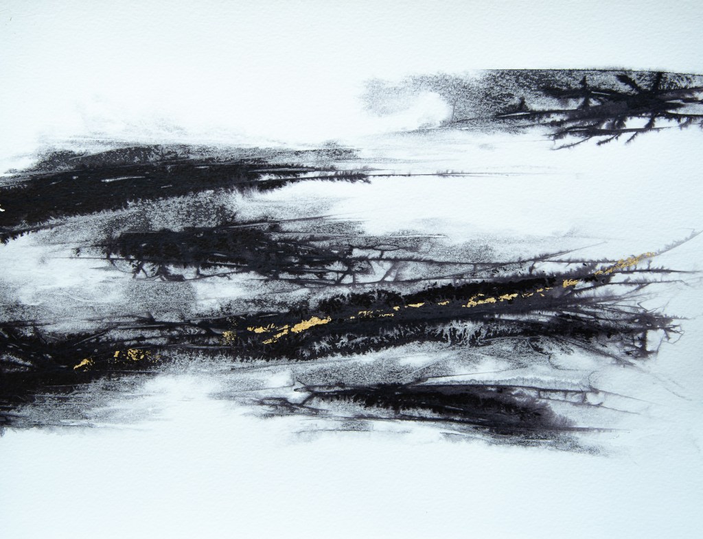 Florence Régnier, les elfiques 5sur6, Aquarelle et feuille d’or, 2026
