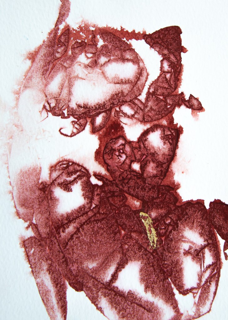 Florence Régnier, Petites activités solaires 6sur7, Aquarelle et feuille d’or, 2026