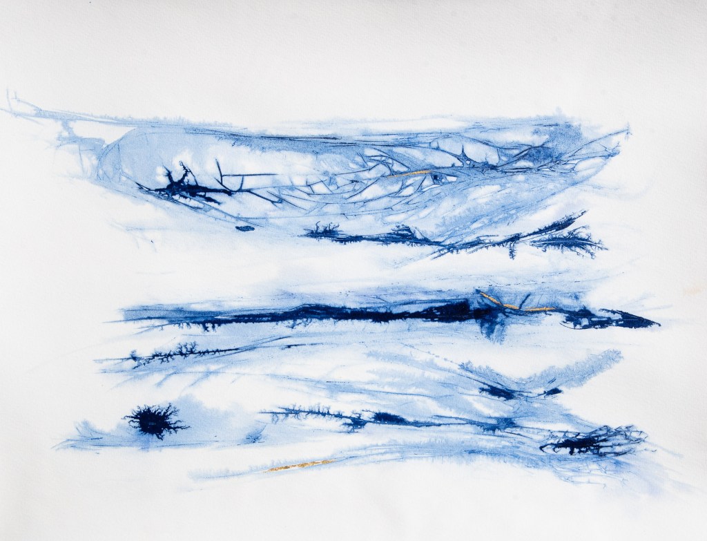 Florence Régnier, Scarabée 2, série II, Encre et feuille d’or, 2026