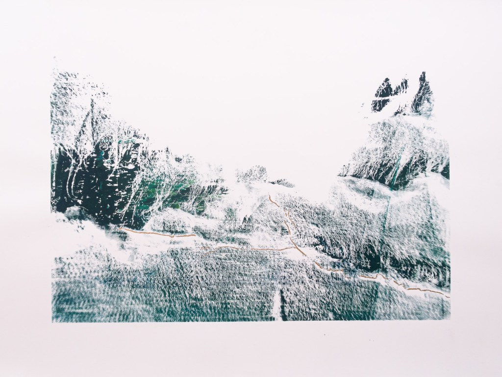 Florence Régnier, Summit to reach, Technique mixte Encre et feuille dorée, 2023