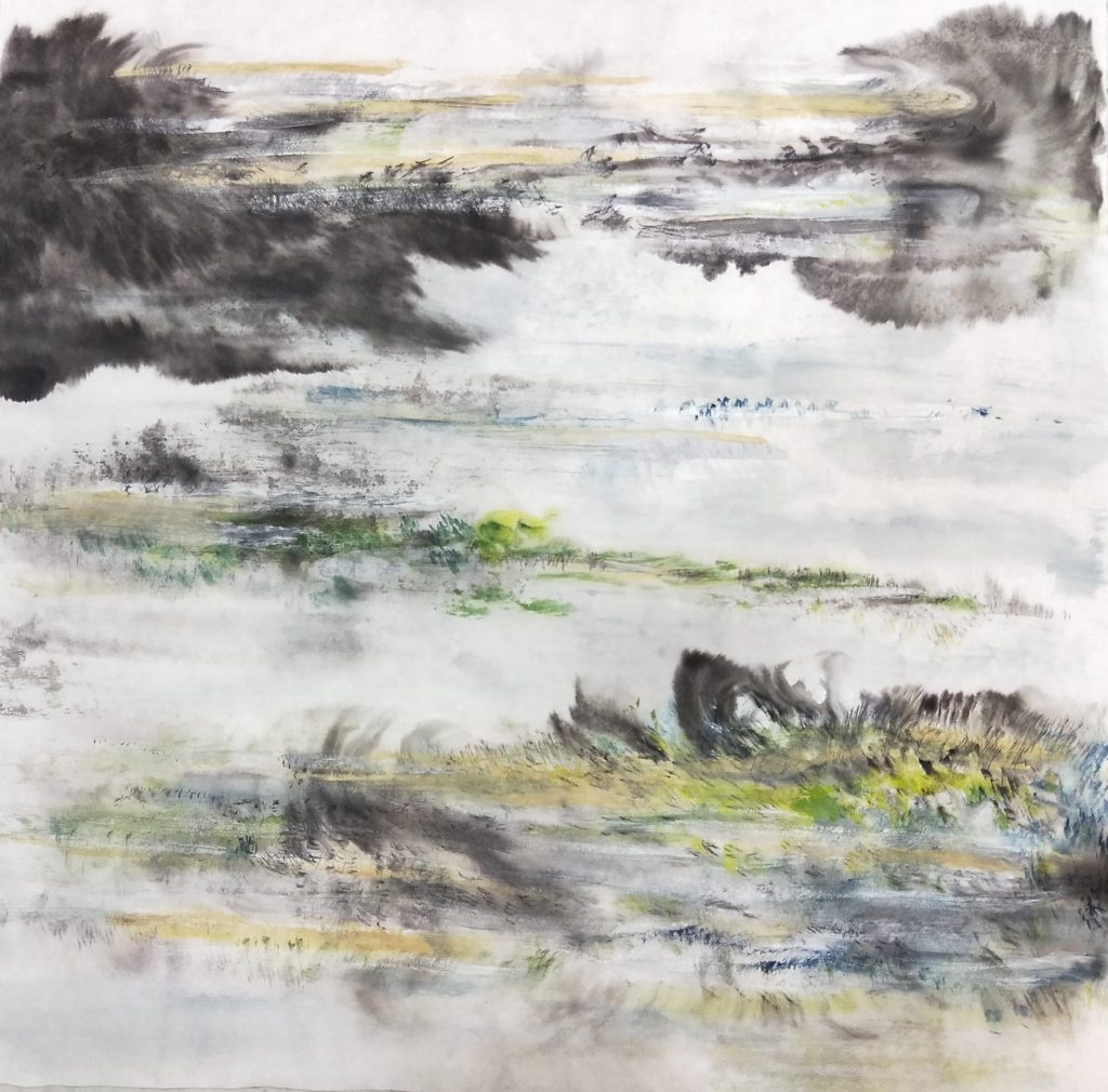 Florence Régnier, Wetland, Encre de chine et acrylique sur papier xuan marouflé, 2025